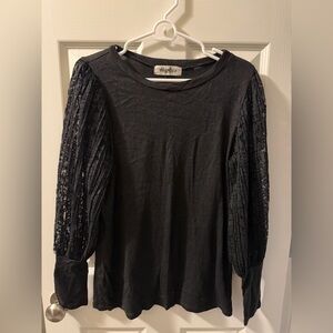 Elegant Black Long Sleeve Top with Lace sleeves